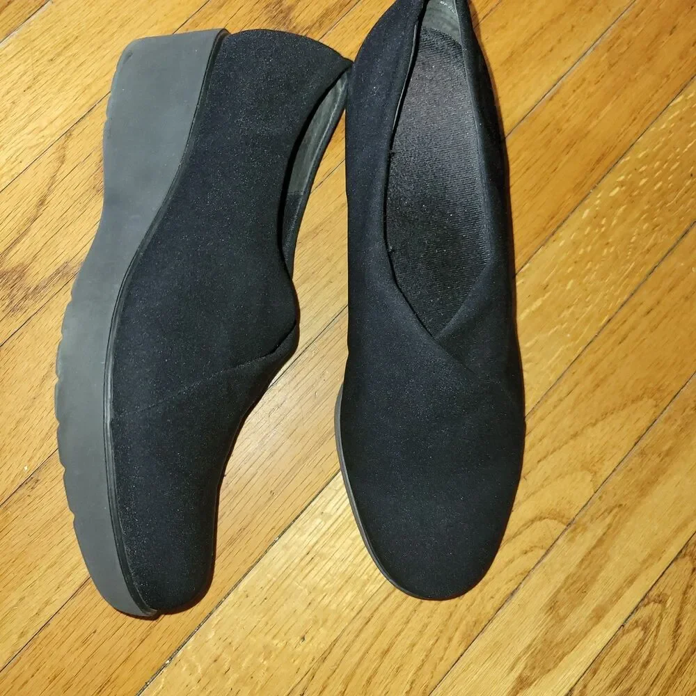 Munro Women's Black Canvas Slip On Platform Wedge Shoes 10  W